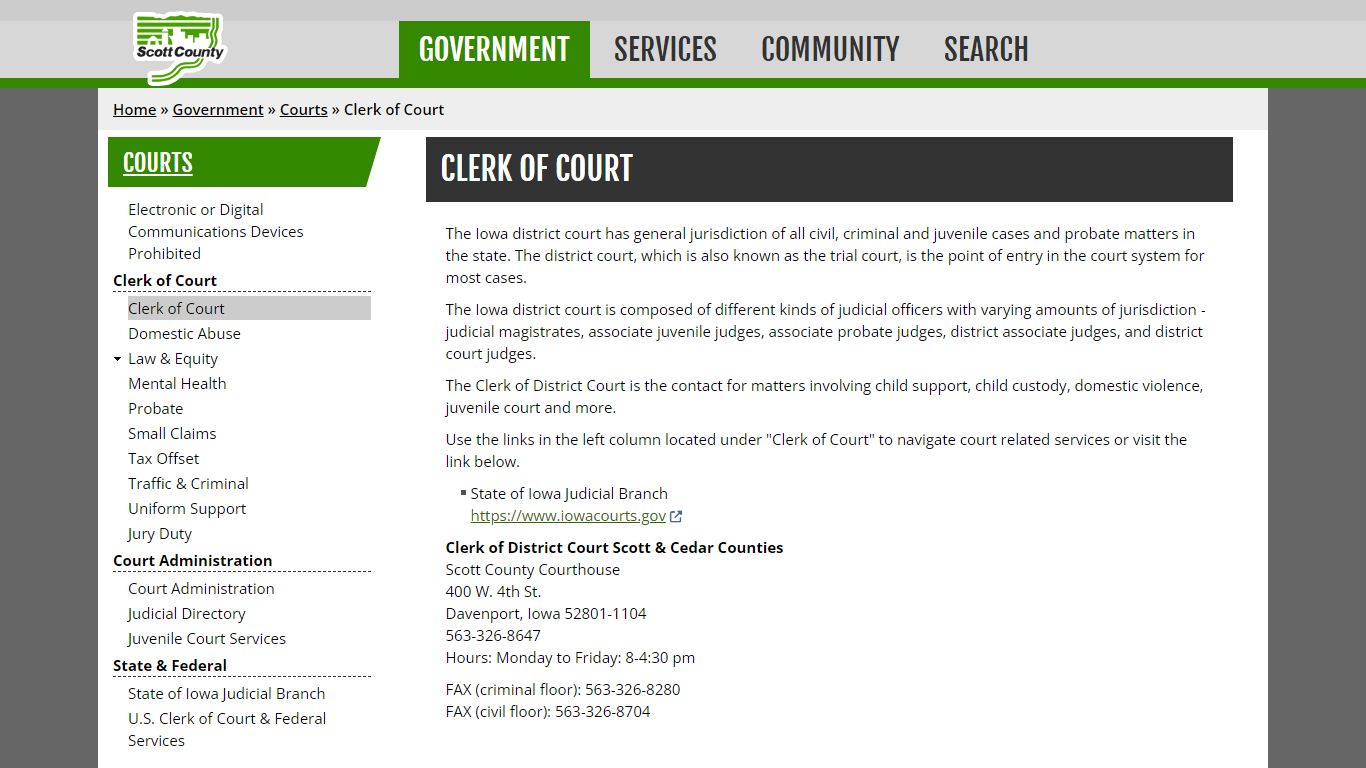 Clerk of Court | Scott County, Iowa